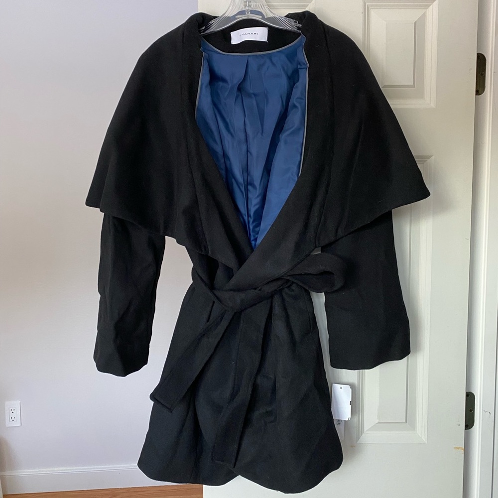 NWT T Tahari Black Cocoon Wrap Coat - XL